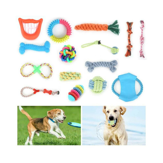 15 Pieces of Dog Leash Toy Set Chewing Ball Pet Puppy Bear Pure Cotton