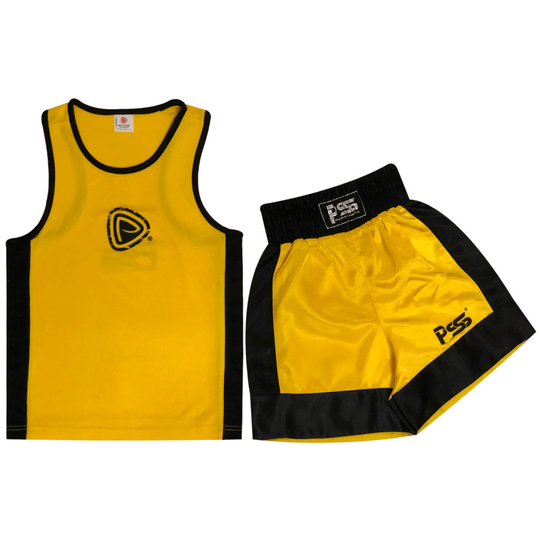 (Yellow, 9-10 Years) Kids Boxing Uniform Set of 2 Pieces Light Weight Breathable And Comfortable Fabric for ages 3-14 Comes In different Colours