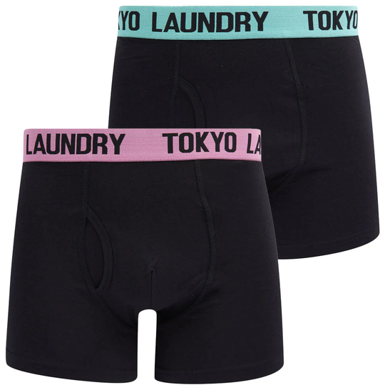 Mens Underwear Gibson (2 Pack) Boxer Shorts Set in Sachet Pink / Dusty Jade - Tokyo Laundry / S - Tokyo Laundry