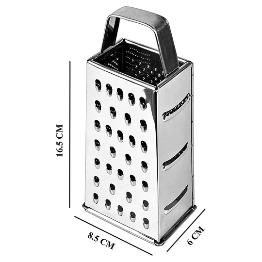 Stainless Steel 4 Sided Box Cheese Grater - Hand held Zester/Grater/Slicer - 4 Useful Kitchen Functions for Grainy, Fine Grating, Zesting, Slicing.