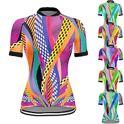 21Grams Women's Cycling Jersey Short Sleeve Bike Jersey Top with 3 Rear Pockets Mountain Bike MTB Road Bike Cycling Breathable Quick Dry Moisture Wicking Reflective Strips Green Yellow Sky Blue Polka Lightinthebox