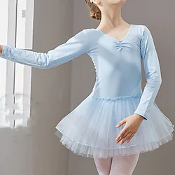 Kids' Dancewear Ballet Dress Solid Tulle Girls' Training Performance Long Sleeve Tulle Cotton Lightinthebox