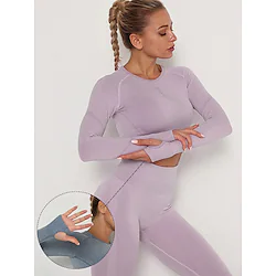 Women's Yoga Top Crop Top Winter Seamless Thumbhole Purple Yellow Nylon Yoga Fitness Gym Workout Top Long Sleeve Sport Activewear 4 Way Stretch Comfort Quick Dry High Elasticity / Spandex / Summer Lightinthebox