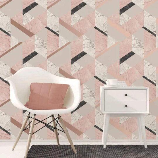 Fine Decor Marblesque Geometric Marble Wallpaper Blush Pink and Rose Gold - FD42303