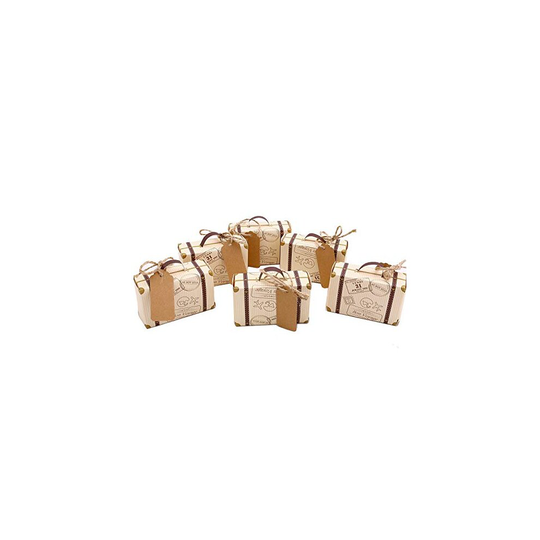50pcs Mini Suitcase Favor Box Party Favor Candy Box, Vintage Kraft Paper with Tags and Burlap Twine for Wedding/Travel Themed Party/Bridal Shower