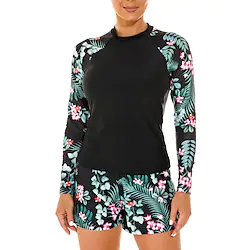 Women's Swimwear Rash Guard Diving 2 Piece Normal Swimsuit Printing High Waisted Leaves Green Blue Royal Blue Scoop Neck Bathing Suits Sports Vacation Fashion / Modern / New / Padded Bras Lightinthebox