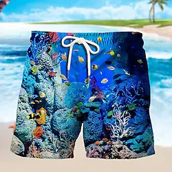 Men's Swim Shorts Swim Trunks Board Shorts Drawstring Elastic Waist 3D Print Graphic Animal Ocean Breathable Soft Short Casual Daily Holiday Boho Streetwear Blue Orange Micro-elastic Lightinthebox