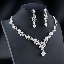 Hoop Earrings 1 set White Cubic Zirconia Rhinestone Zinc 1 Necklace Earrings Women's Basic Elegant Korean Classic Drop Feather Jewelry Set For Party Wedding Carnival / Bridal Jewelry Sets Lightinthebox