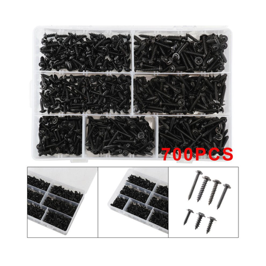 Assorted Box of Black Self Tapping Screws 700 Workshop Tappers DIY