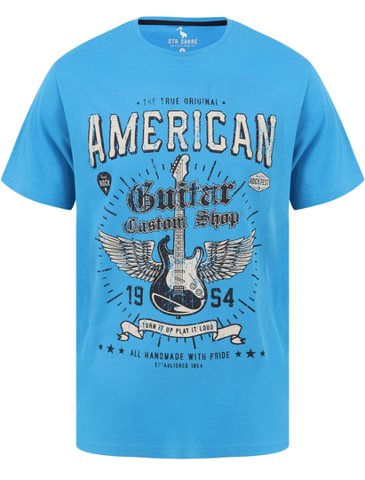 T-Shirts Guitar Custom Motif Cotton Jersey T-Shirt in Swedish Blue - South Shore / S - Tokyo Laundry