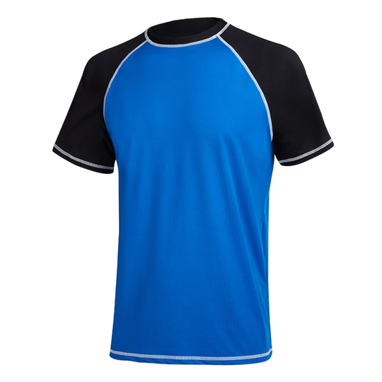 (Blue, M) Men Short Sleeve Tops Shirt Diving Surfing Swimwear UV Protection Swimsuit