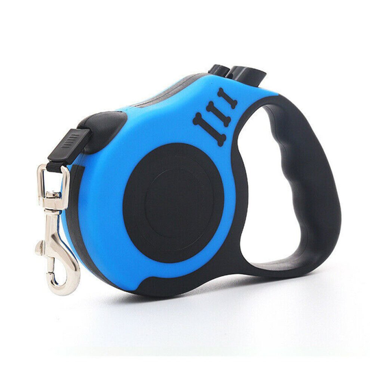 (Blue, 3 Meters) Retractable Dog Leash Durable Nylon 3m or 5m Extending Lead Lock Button
