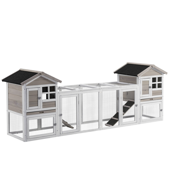 PawHut Two-In-One Rabbit Hutch w/ Double House, Run Box, Slide-Out
