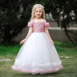 Cinderella Fairytale Princess Flower Girl Dress Theme Party Costume Tulle Dresses Girls' Movie Cosplay Cosplay Halloween Yellow Rosy Pink Red Dress Halloween Carnival Masquerade Polyester Lightinthebox