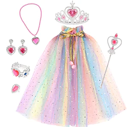 Frozen Fairytale Princess Elsa Cloak Tiara Accessories Set Girls' Movie Cosplay Cosplay Halloween Rosy Pink Blue Purple Cloak Necklace Gauntlets Halloween Carnival Masquerade Polyester Plastics Lightinthebox