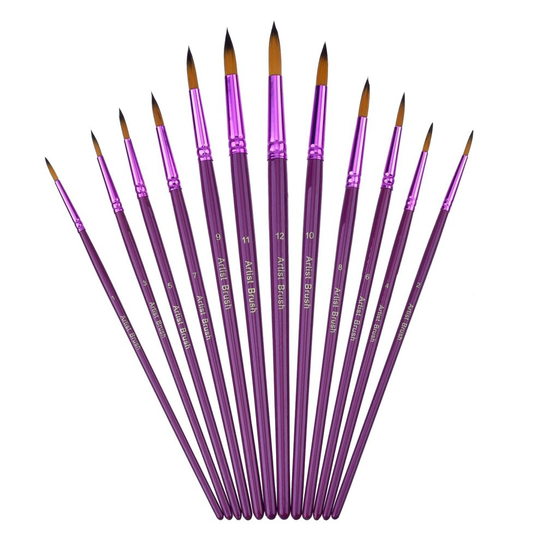 12 Pieces Artist Paint Brushes Fine Paint Brush for Acrylic Watercolor Oil Painting, Purple