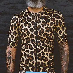 21Grams Men's Cycling Jersey Short Sleeve Bike Top with 3 Rear Pockets Mountain Bike MTB Road Bike Cycling Breathable Quick Dry Moisture Wicking Reflective Strips Brown Leopard Polyester Spandex Lightinthebox