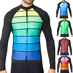 21Grams Men's Cycling Jersey Long Sleeve Bike Jersey Top with 3 Rear Pockets Mountain Bike MTB Road Bike Cycling Breathable Quick Dry Moisture Wicking Reflective Strips Red Blue Purple Stripes Spandex Lightinthebox