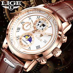 2022 New Mens Watches LIGE Top Brand Leather Chronograph Waterproof Sport Automatic Date Quartz Watch For Men Relogio Masculino Lightinthebox