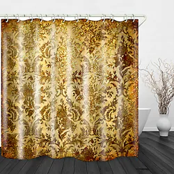 Noble Golden Flowers Waterproof Shower Curtain With Hooks Suitable For Separate Wet And Dry Zone Divide Bathroom Shower Curtain Waterproof Oil-proof Covered Bathtub Curtain Lightinthebox