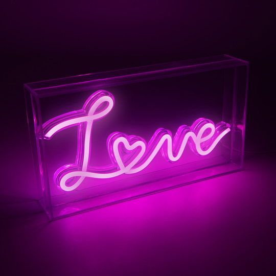 (Love) Global Gizmos Neon Light Signs / Acrylic Box Lights / Energy Efficient LEDs / USB Powered / Signs for Bars, Bedrooms, Kitchens & More