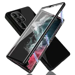 Phone Case For Samsung Galaxy Full Body Case Magnetic Adsorption S9 S10 Plus S23 S22 S21 S20 Plus Ultra Flip Transparent Magnetic Transparent Tempered Glass Metal Lightinthebox