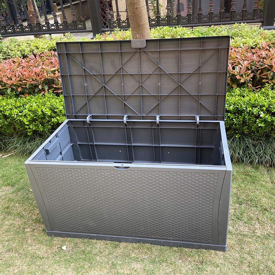 (Grey) SA Products 460L Weatherproof Rattan Weave Effect Plastic Garden Storage Box XL Capacity