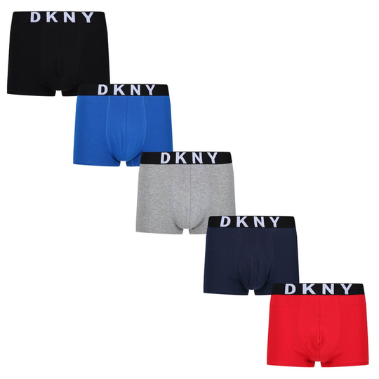 (XL, Black/Grey/Red/Blue) DKNY Mens 2021 Walpi Soft Breathable Fitted 5 Pack Boxer Briefs