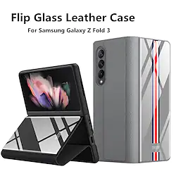 Phone Case For Samsung Galaxy Full Body Case Z Fold 3 Kickstand with Front Screen Glass Film Shockproof Graphic Tempered Glass PU Leather Lightinthebox