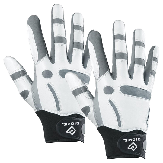 (M/L - 2 Pack, White) Bionic Mens ReliefGrip Cabretta Leather Lightweight Padded Golf Glove - RH