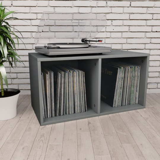 vidaXL Vinyl Storage Box Grey Chipboard Recorder Case Collection Shelf Cabinet