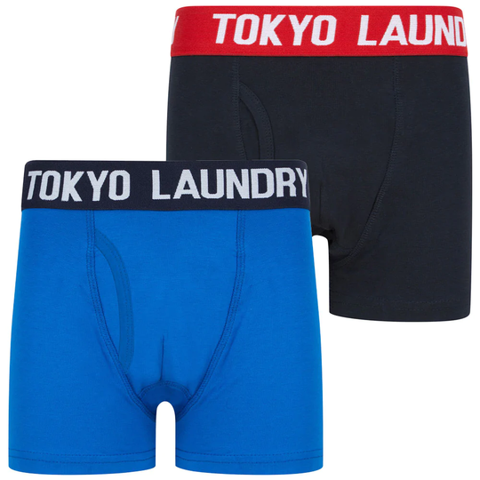 Boys Underwear Boys Levens (2 Pack) Boxer Shorts Set in Sky Captain Navy / Jet Blue - Kids / 6-7 Years - Tokyo Laundry
