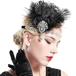 The Great Gatsby Charleston Gentlewoman Vintage Movie / TV Theme Costumes Roaring 20s 1920s Ball Gown All Seasons Flapper Headband Headwear Women's Feather Beads Costume Head Jewelry forehead jewelry Lightinthebox