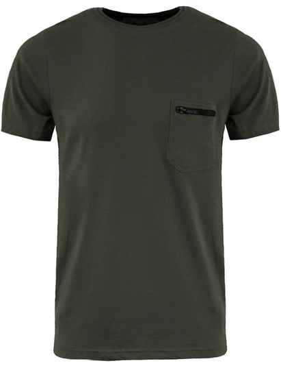 T-Shirts FaustianC Short Sleeve T-Shirt with Zip Chest Pocket in Khaki / S - Tokyo Laundry