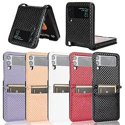 Phone Case For Samsung Galaxy Flip Z Flip 4 Z Flip 3 Card Holder Slots Shockproof Solid Colored Geometric Pattern PC PU Leather Lightinthebox
