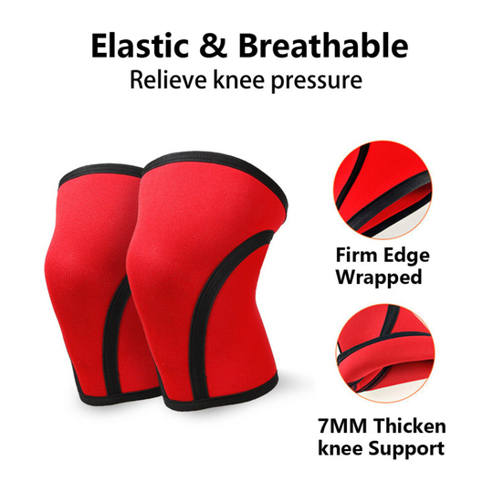 (Red, XL) 2Pcs Thick Neoprene Knee Brace Fitness Weightlifting Anti Collision Knee Pain Relief