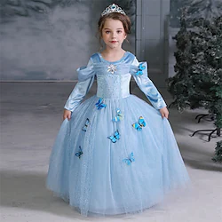 Cinderella Fairytale Princess Dress Flower Girl Dress Girls' Movie Cosplay A-Line Slip Christmas Blue Blue Dress Lightinthebox