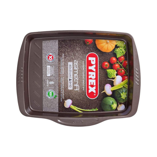 Pyrex AsimetriA Rectangular Roaster Easy Grip Non Stick 40cm Brown