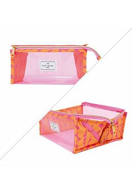 The Flat Lay Co. Open Flat Makeup Jelly Box Bag Pink Dribbles On Orange