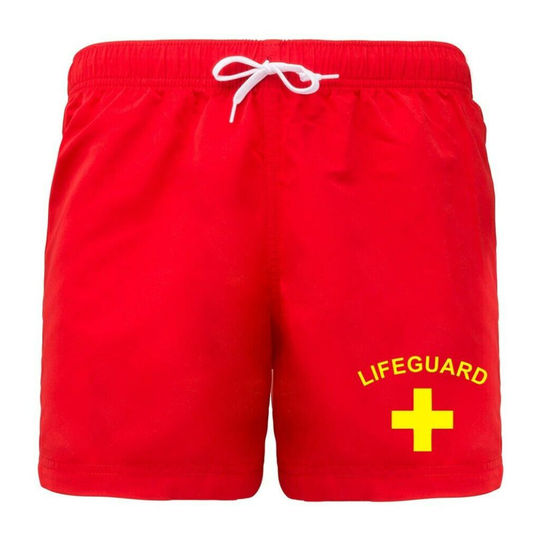 (L) Lifeguard Mens Shorts S-2XL Red/Yellow Fancy Dress Beach Costume Funny Outfit