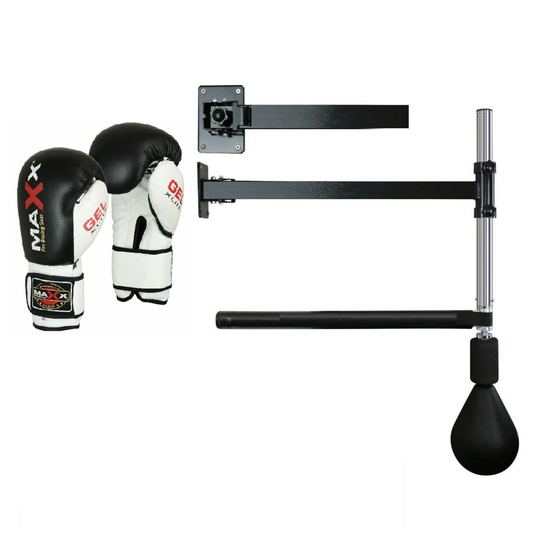 (16oz Glove) Maxx Wall mounted Rotating Bar with speedball Boxing, sparring Punch bar Reflex Punching Ball With Rotating Bar