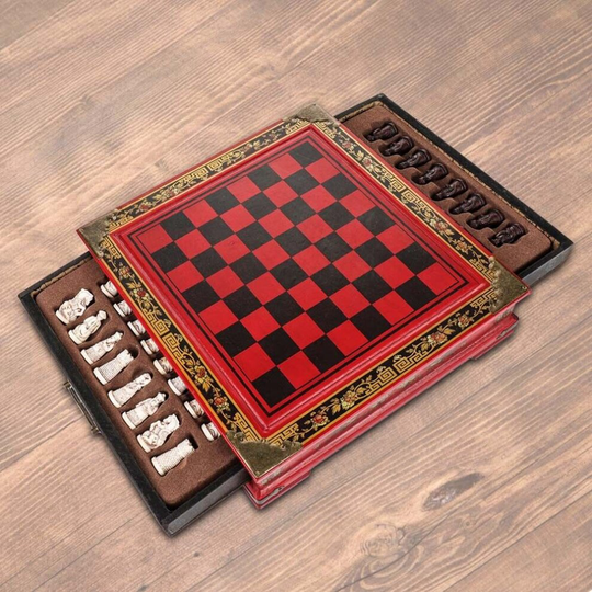 Vintage Chinese Table Chess Set Folding Chessboard Pieces Wood Board