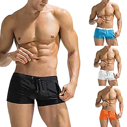 Men's Swim Shorts Swim Trunks Board Shorts Drawstring Zipper Pocket Plain Comfort Breathable Short Casual Holiday Swimming Pool Streetwear Stylish Black White Lightinthebox