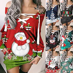 Women's Christmas Dress Pullover Sweatshirt Lace Up Snowman Santa Claus Ugly Christmas Sweatshirt Christmas Carnival Adults' Top Lightinthebox