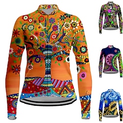 Women's Cycling Jersey Long Sleeve Bike Jersey Top with 3 Rear Pockets Mountain Bike MTB Road Bike Cycling Breathable Quick Dry Moisture Wicking Reflective Strips Green Royal Blue Dark Blue Floral Lightinthebox