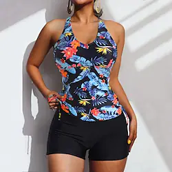 Women's Swimwear Tankini 2 Piece Normal Swimsuit Open Back Tropical Leaf Light Blue Green Blue Purple Pink Halter Scoop Neck Bathing Suits Sports Vacation Fashion / Modern / New / Padded Bras Lightinthebox