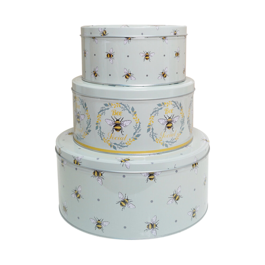 (Bumble Bees) Cake Storage Tins Set 3 Round Nesting Kitchen