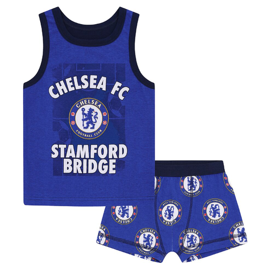 (10-11 Years) Chelsea FC Official Football Gift Boys Boxer Shorts & Vest Set