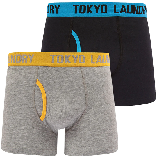 Mens Underwear Desoto (2 Pack) Boxer Shorts Set in Blue Moon / Artisan's Gold - Tokyo Laundry / S - Tokyo Laundry