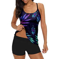 Women's Tankini Two Piece Swimsuit with Boy Shorts Swimwear Bathing Suit Swimwear Dark Navy Quick Dry Swimming Surfing Beach Summer Lightinthebox